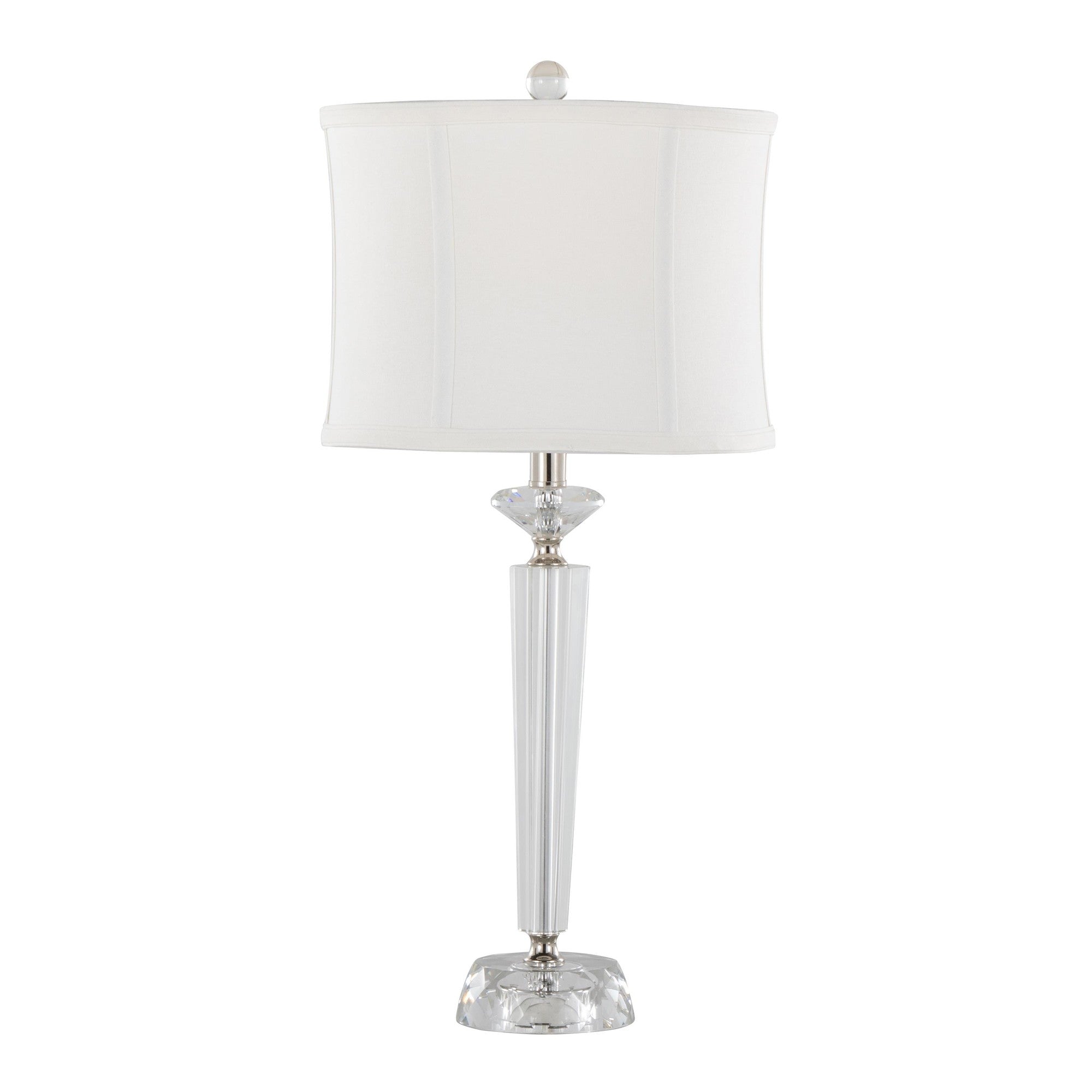 Diamond Torch 25" Crystal Table Lamp - Set of 2 - Clear Crystal, Polished Nickel, Off-white Linen