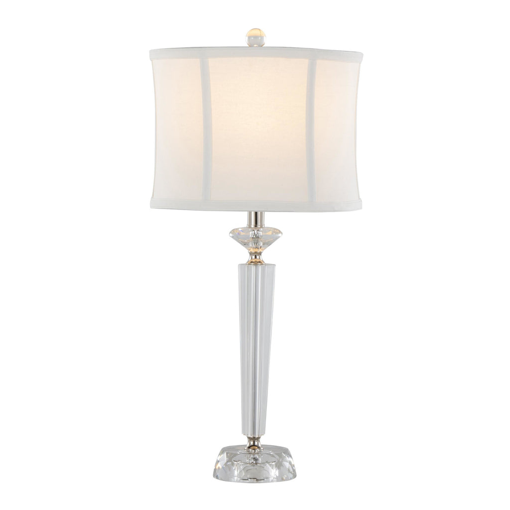 Diamond Torch 25" Crystal Table Lamp - Set of 2 - Clear Crystal, Polished Nickel, Off-white Linen