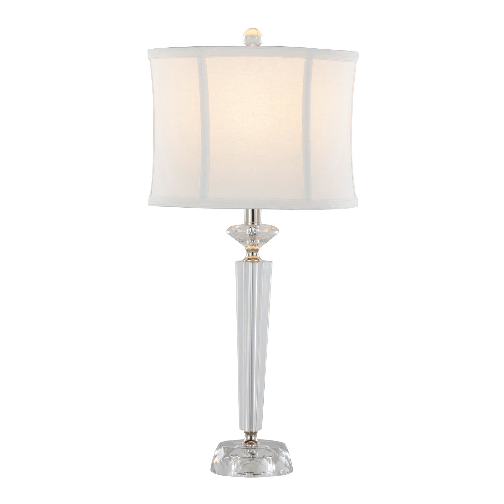 Diamond Torch 25" Crystal Table Lamp - Set of 2 - Clear Crystal, Polished Nickel, Off-white Linen