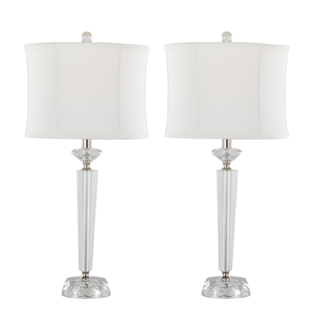 Diamond Torch 25" Crystal Table Lamp - Set of 2 - Clear Crystal, Polished Nickel, Off-white Linen