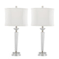 Diamond Torch 25" Crystal Table Lamp - Set of 2 - Clear Crystal, Polished Nickel, Off-white Linen