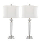 Diamond Torch 25" Crystal Table Lamp - Set of 2 - Clear Crystal, Polished Nickel, Off-white Linen