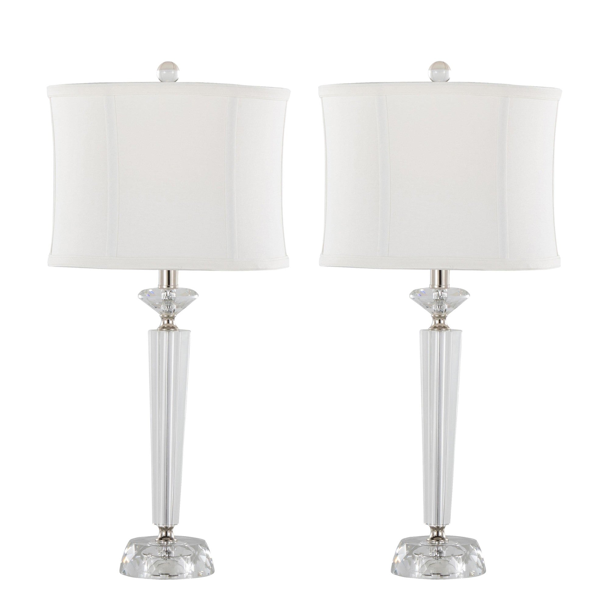 Diamond Torch 25" Crystal Table Lamp - Set of 2 - Clear Crystal, Polished Nickel, Off-white Linen