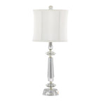 Karat 25" Crystal Table Lamp - Set of 2 - Clear Crystal, Chrome Metal, White Linen