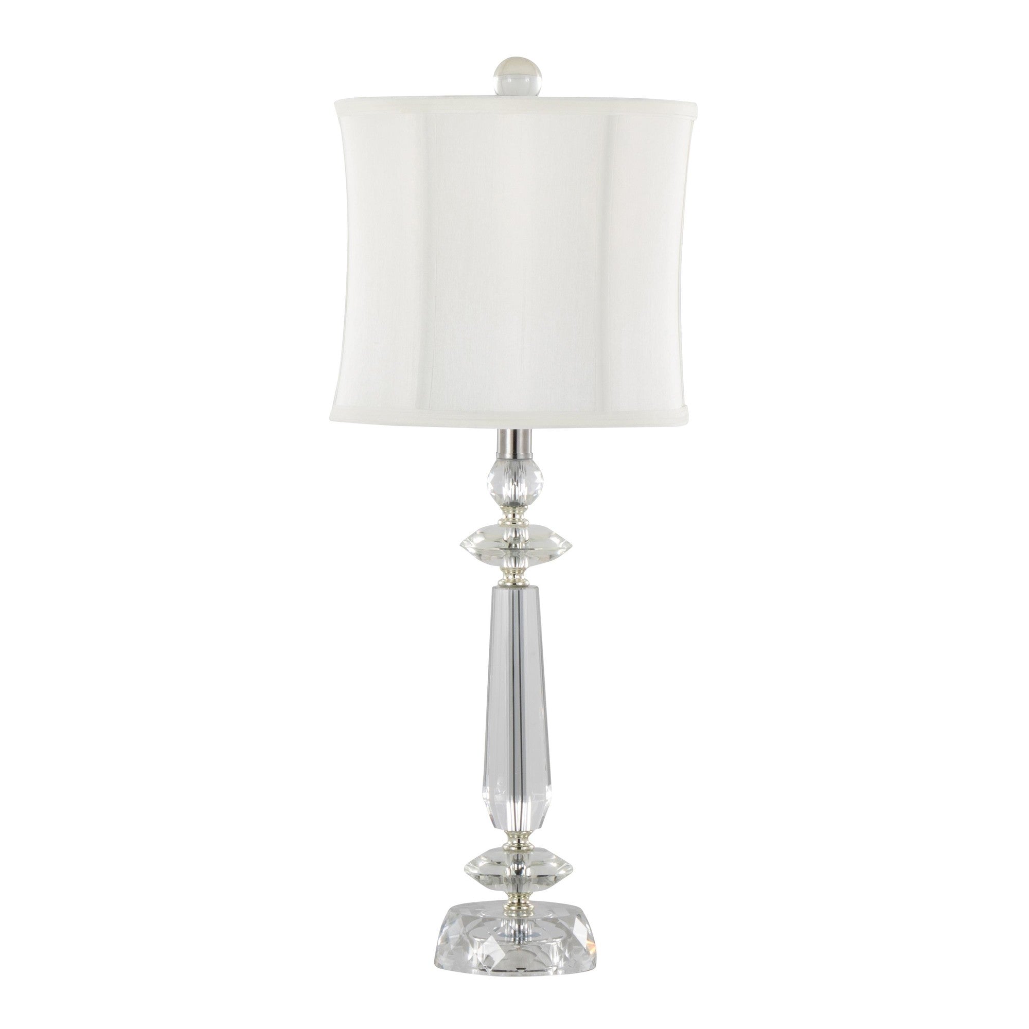 Karat 25" Crystal Table Lamp - Set of 2 - Clear Crystal, Chrome Metal, White Linen