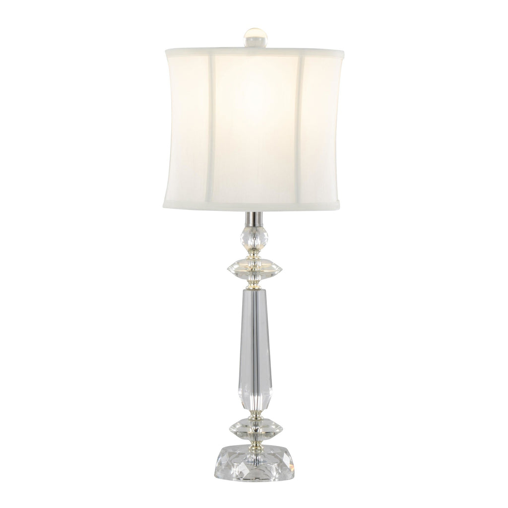 Karat 25" Crystal Table Lamp - Set of 2 - Clear Crystal, Chrome Metal, White Linen