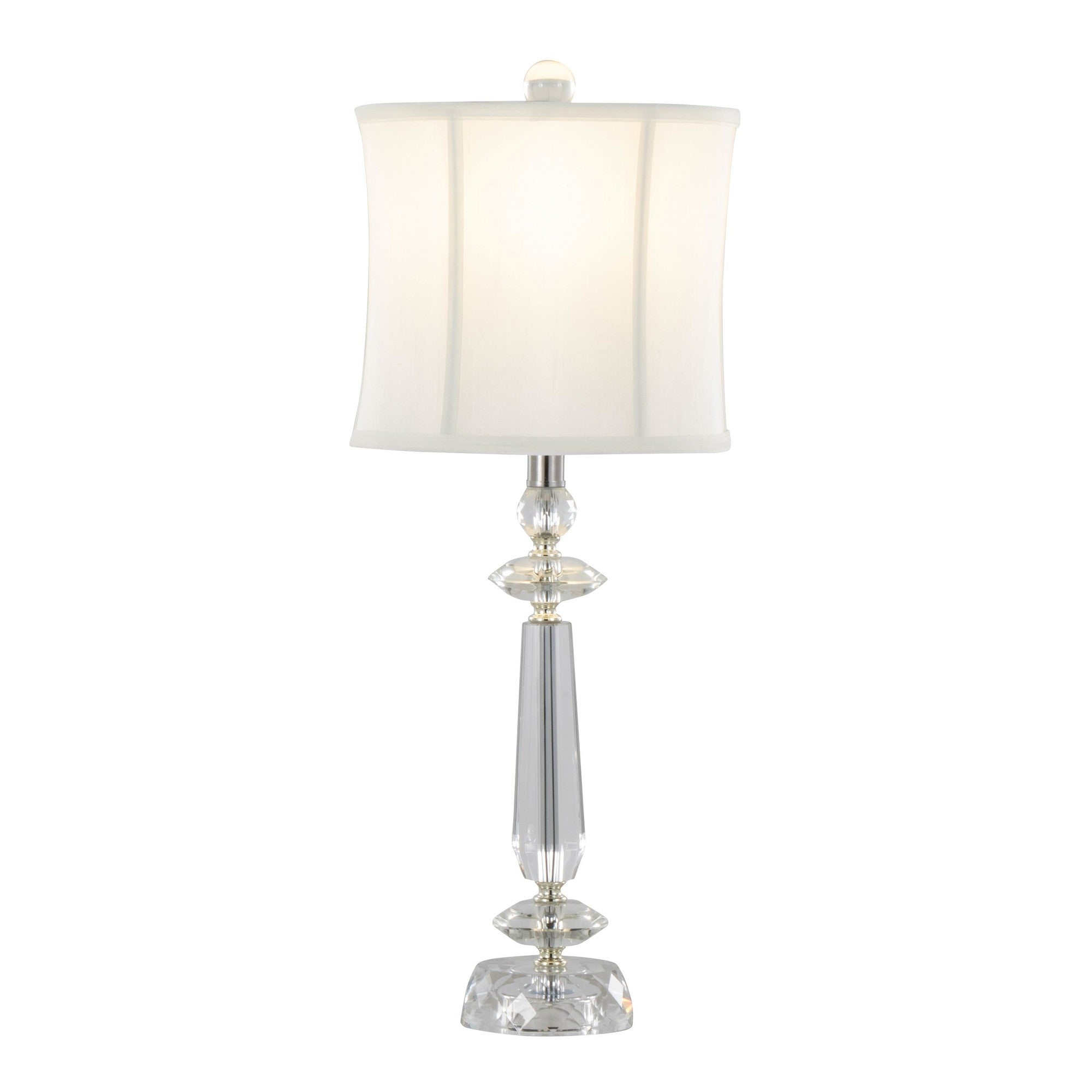 Karat 25" Crystal Table Lamp - Set of 2 - Clear Crystal, Chrome Metal, White Linen
