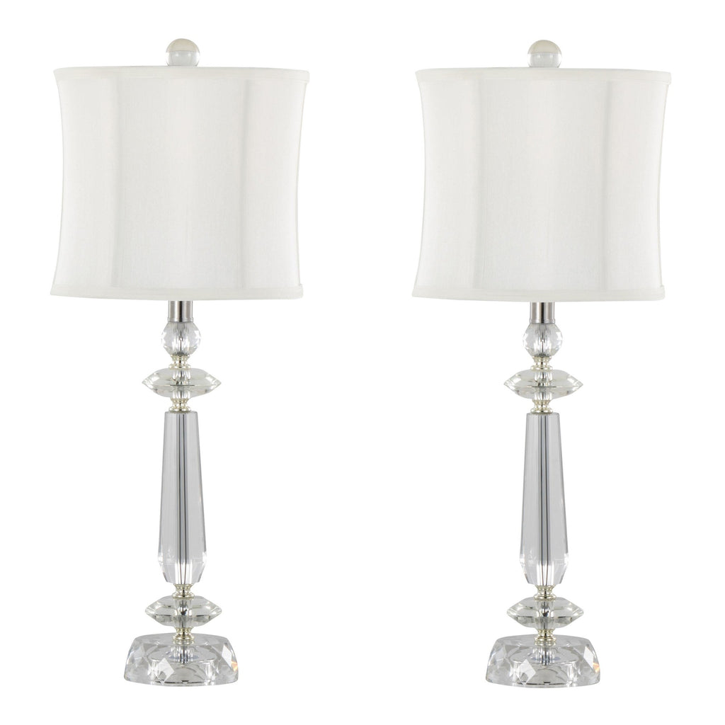 Karat 25" Crystal Table Lamp - Set of 2 - Clear Crystal, Chrome Metal, White Linen