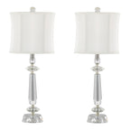 Karat 25" Crystal Table Lamp - Set of 2 - Clear Crystal, Chrome Metal, White Linen