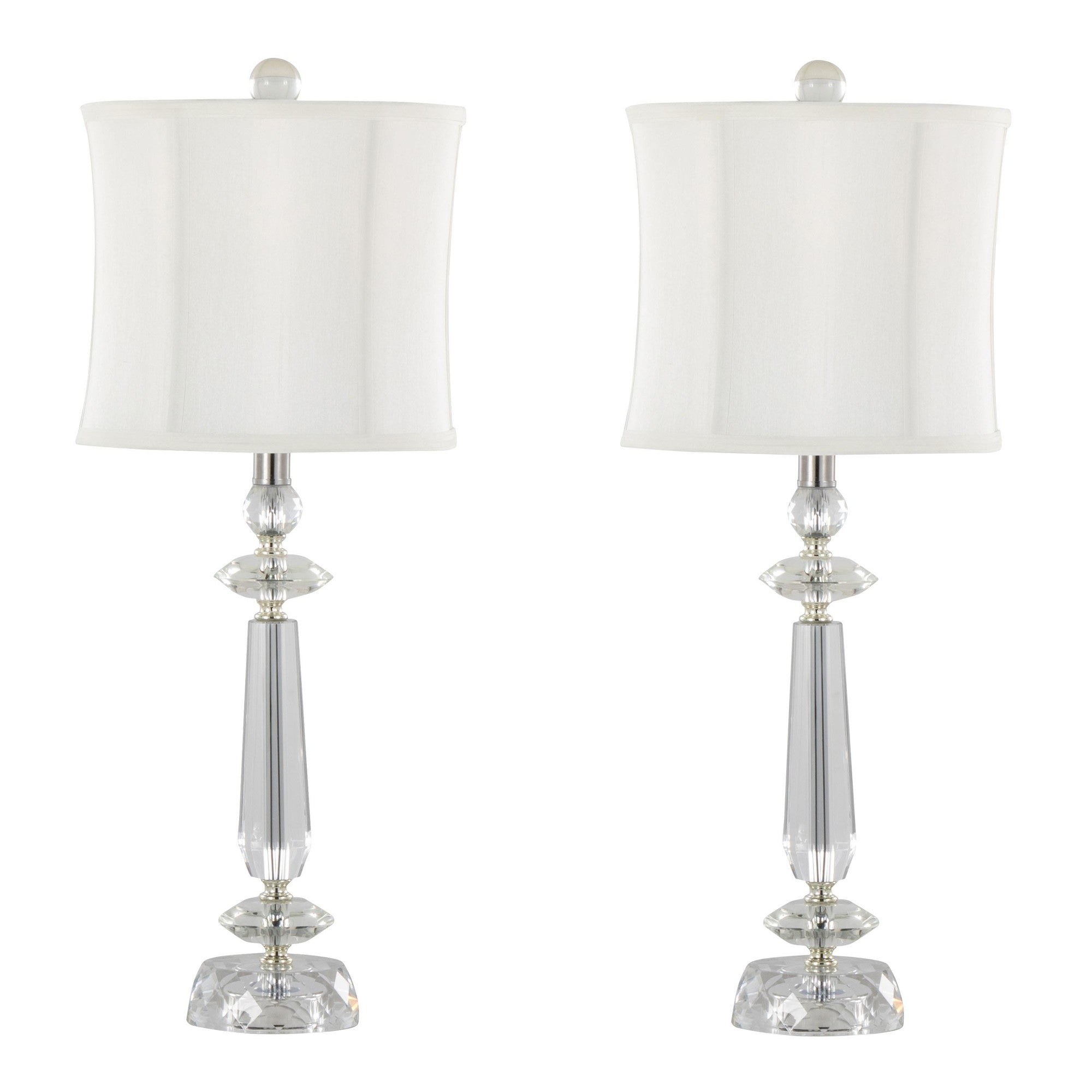 Karat 25" Crystal Table Lamp - Set of 2 - Clear Crystal, Chrome Metal, White Linen