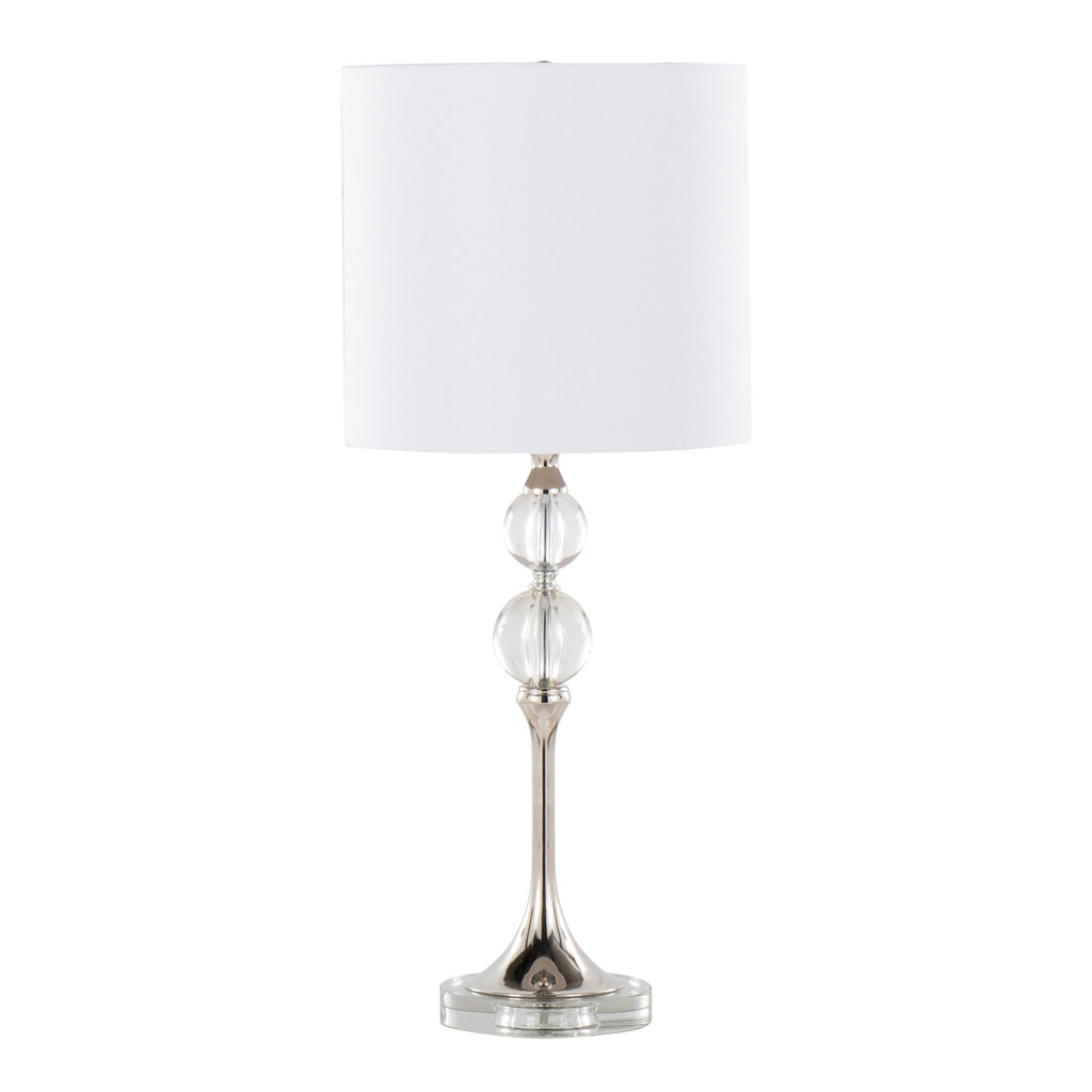 Clara 26" Crystal Table Lamp - Set of 2 - Clear Crystal, Polished Nickel, White Linen