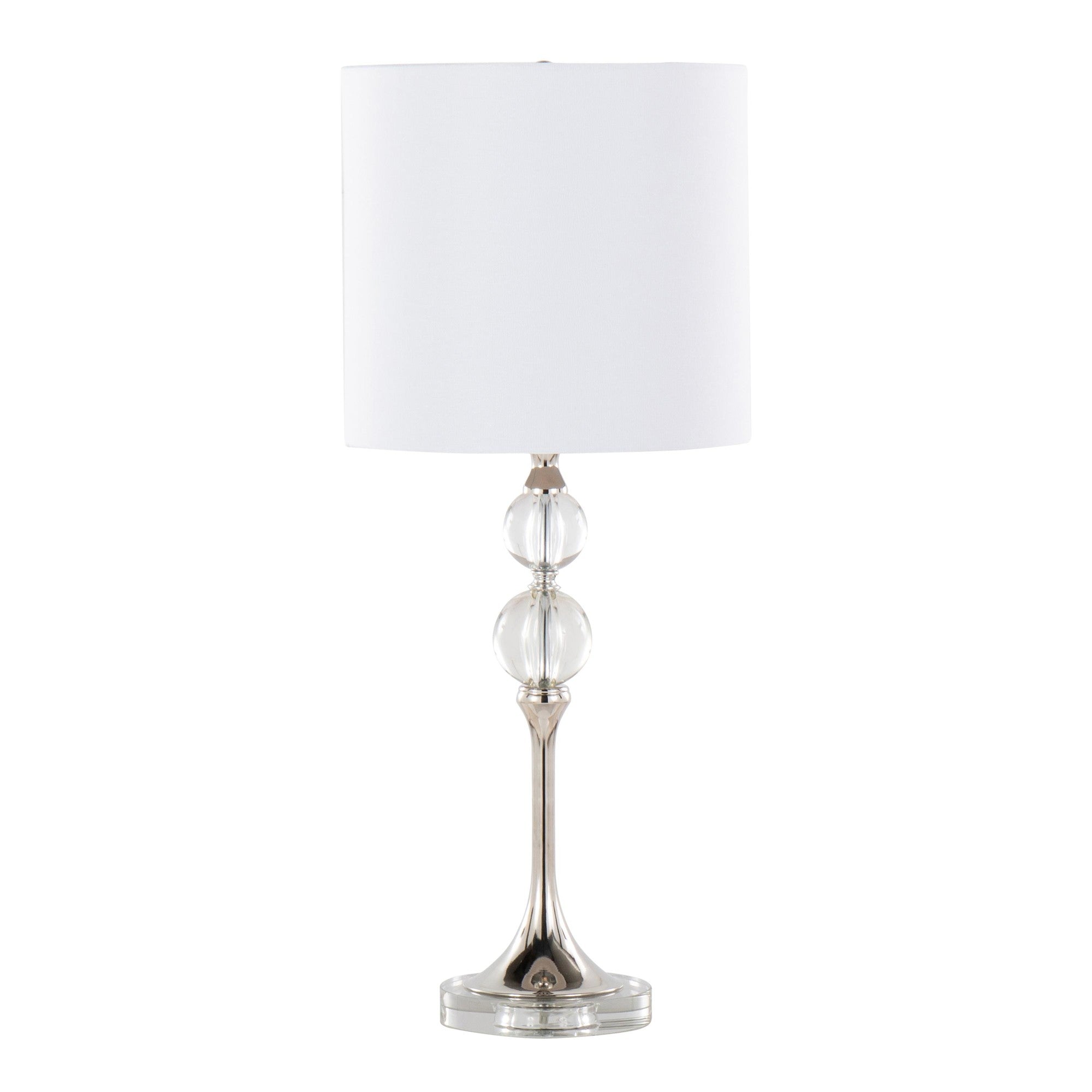 Clara 26" Crystal Table Lamp - Set of 2 - Clear Crystal, Polished Nickel, White Linen