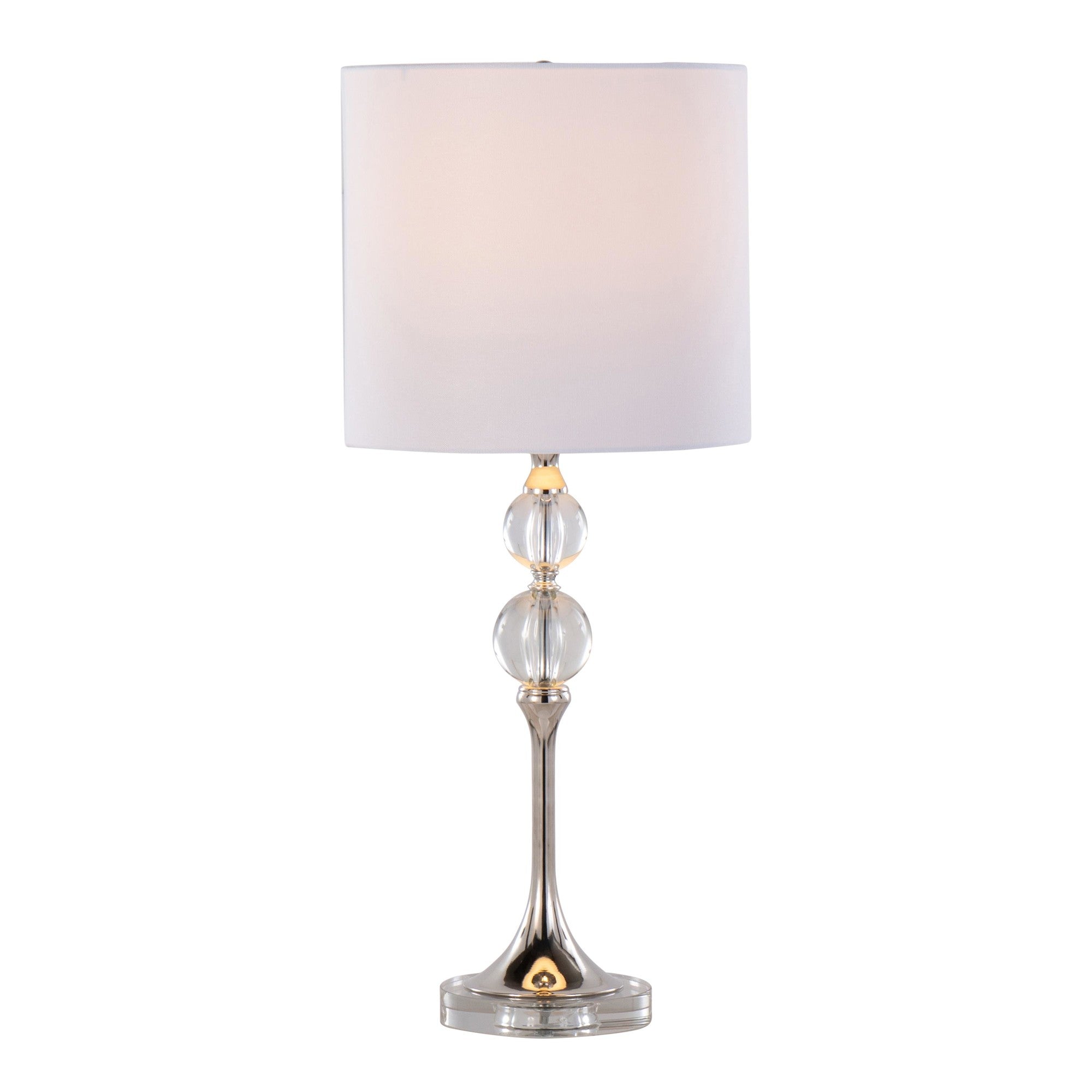 Clara 26" Crystal Table Lamp - Set of 2 - Clear Crystal, Polished Nickel, White Linen