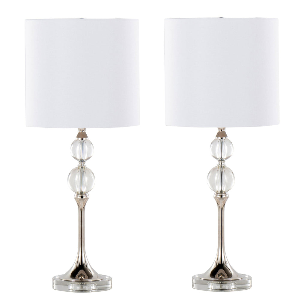 Clara 26" Crystal Table Lamp - Set of 2 - Clear Crystal, Polished Nickel, White Linen