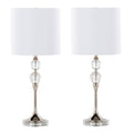 Clara 26" Crystal Table Lamp - Set of 2 - Clear Crystal, Polished Nickel, White Linen