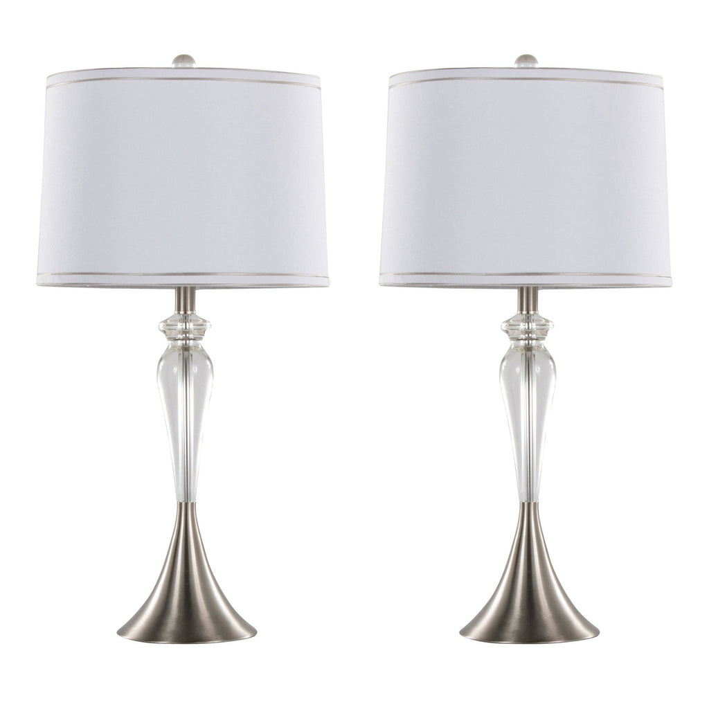 Ashland 28" Crystal Table Lamp - Set of 2 - Clear Crystal, Brushed Nickel, White Linen
