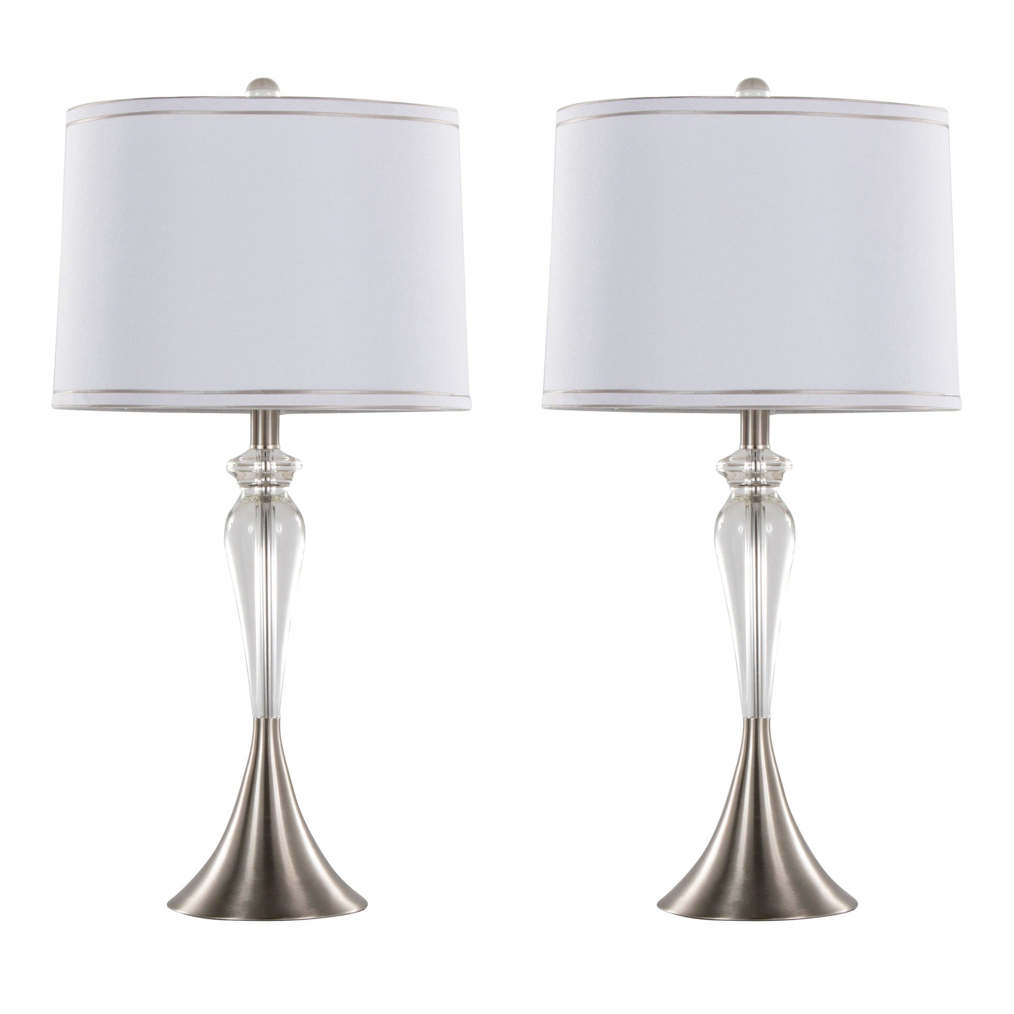 Ashland 28" Crystal Table Lamp - Set of 2 - Clear Crystal, Brushed Nickel, White Linen