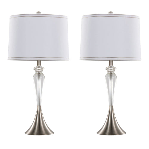 Ashland 28" Crystal Table Lamp - Set of 2 - Clear Crystal, Brushed Nickel, White Linen