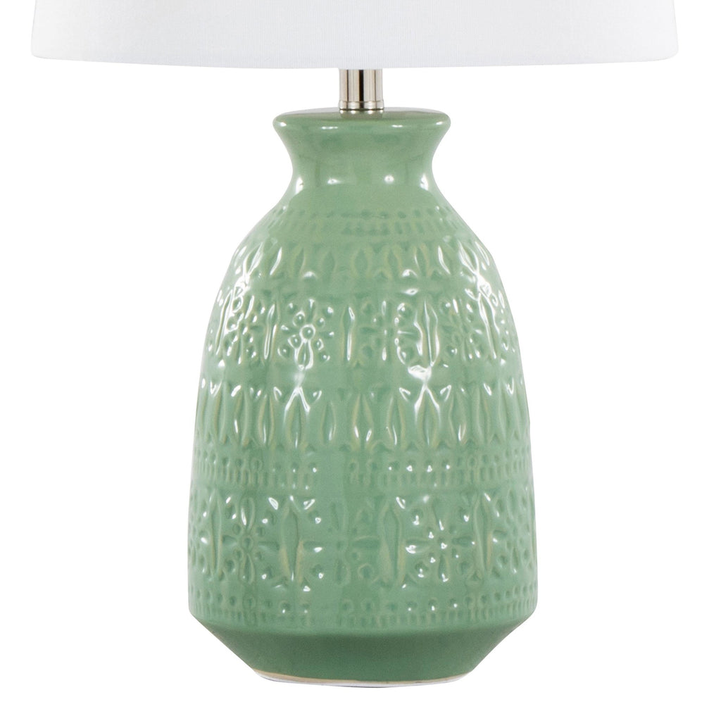Claudia 20" Ceramic Accent Lamp - Set of 2 - Sage Green Ceramic, Polished Nickel, White Linen