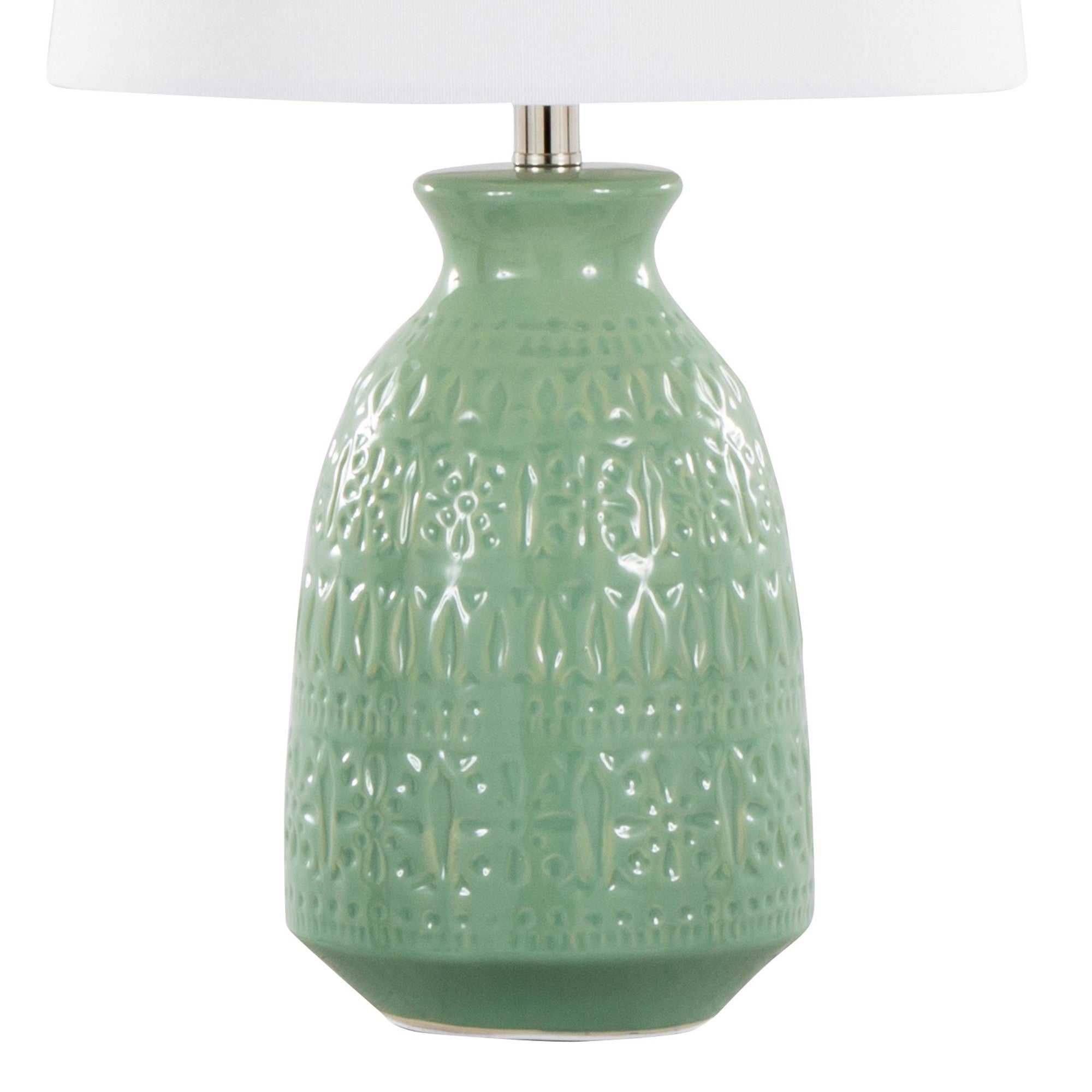 Claudia 20" Ceramic Accent Lamp - Set of 2 - Sage Green Ceramic, Polished Nickel, White Linen