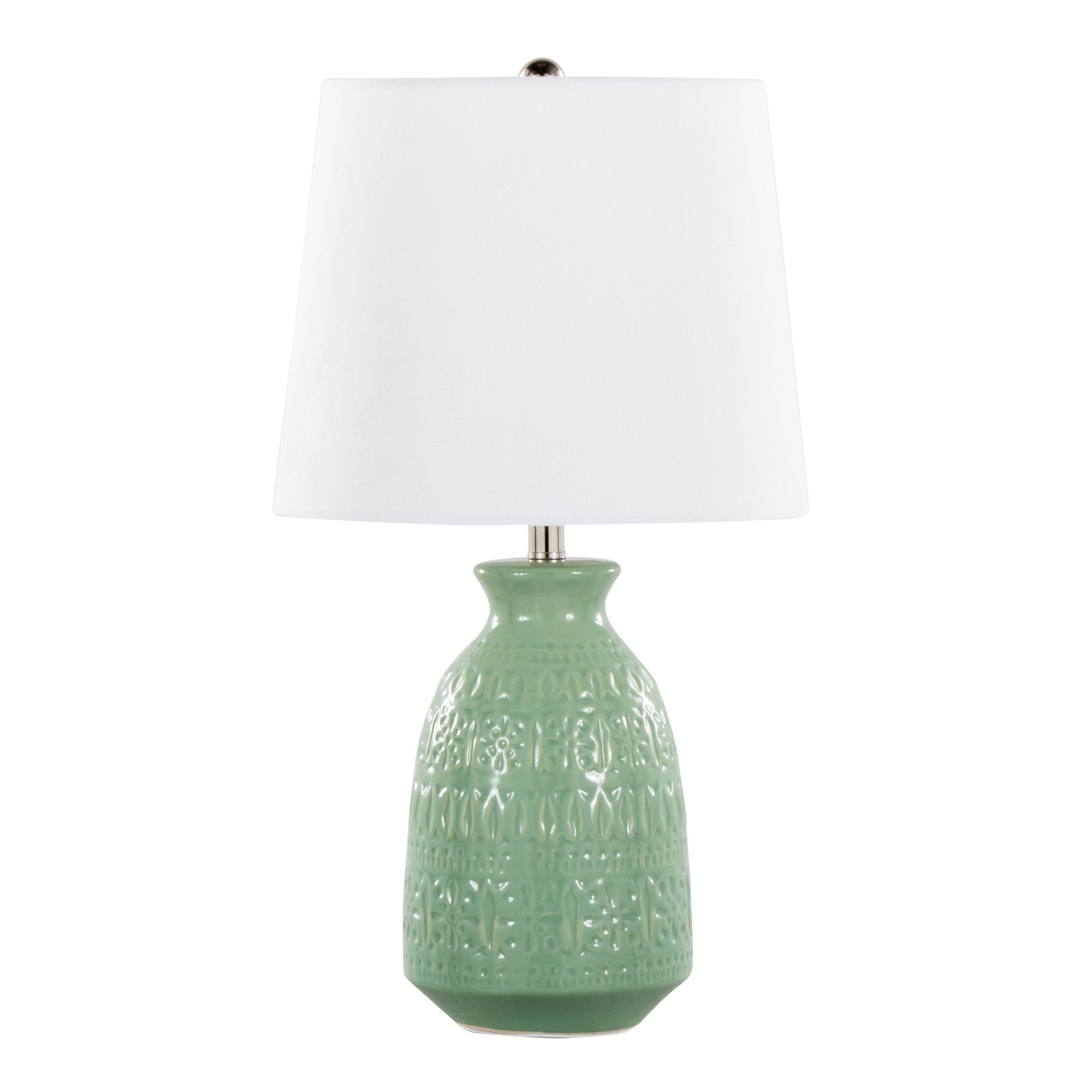 Claudia 20" Ceramic Accent Lamp - Set of 2 - Sage Green Ceramic, Polished Nickel, White Linen