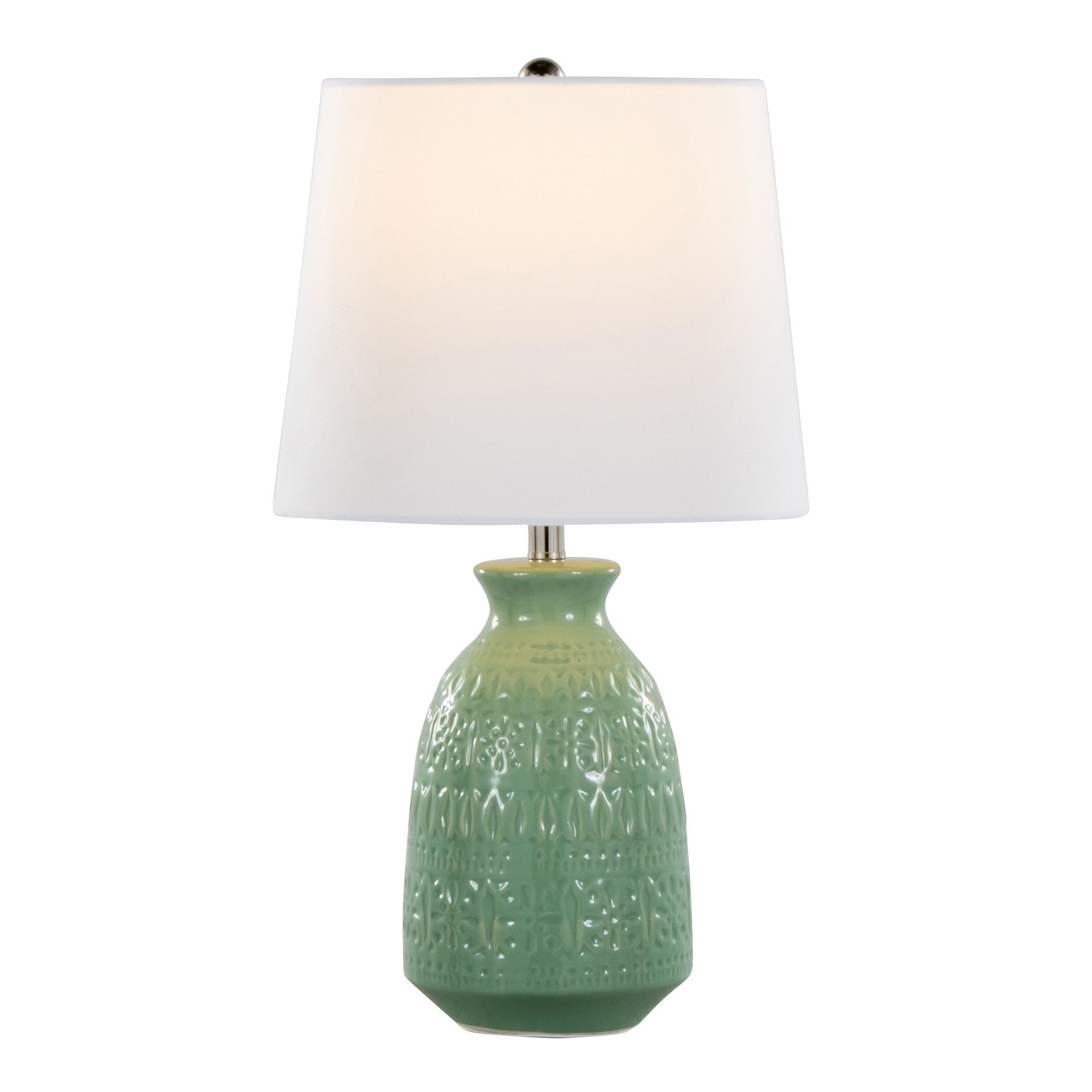 Claudia 20" Ceramic Accent Lamp - Set of 2 - Sage Green Ceramic, Polished Nickel, White Linen
