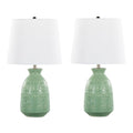 Claudia 20" Ceramic Accent Lamp - Set of 2 - Sage Green Ceramic, Polished Nickel, White Linen