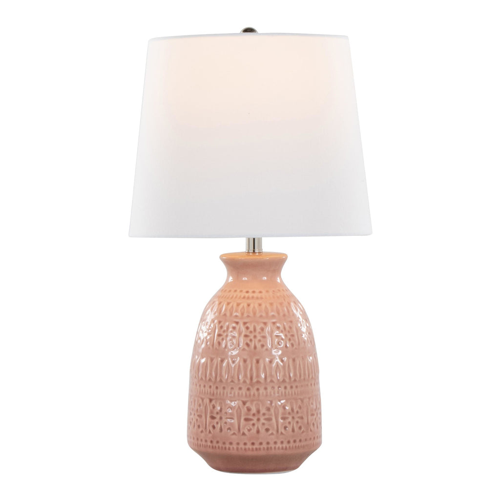 Claudia 20" Ceramic Accent Lamp - Set of 2 - Rose Tan Ceramic, Polished Nickel, White Linen