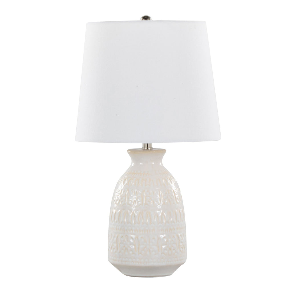 Claudia 20" Ceramic Accent Lamp - Set of 2 - Off-white Ceramic, Polished Nickel, White Linen