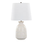 Claudia 20" Ceramic Accent Lamp - Set of 2 - Off-white Ceramic, Polished Nickel, White Linen