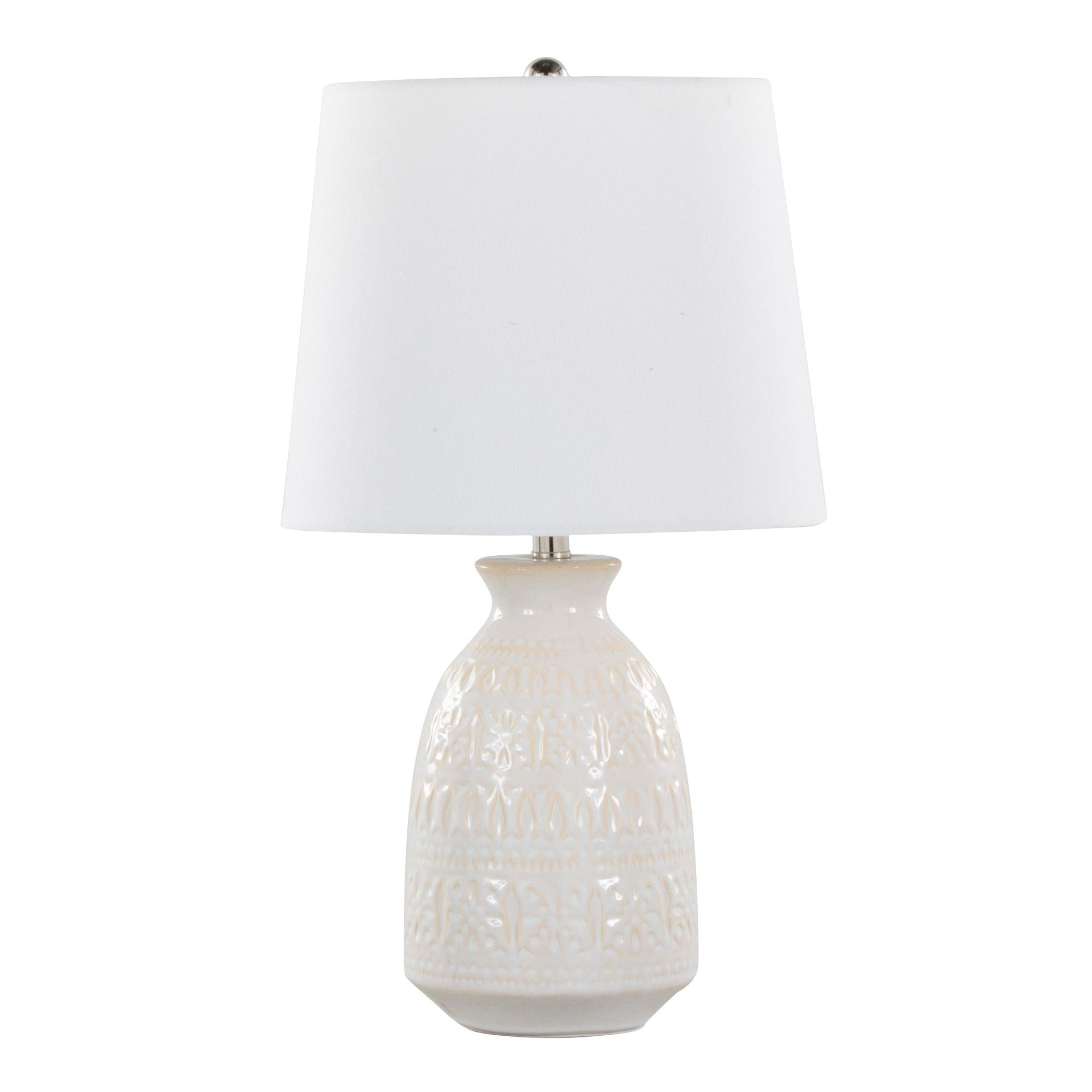Claudia 20" Ceramic Accent Lamp - Set of 2 - Off-white Ceramic, Polished Nickel, White Linen