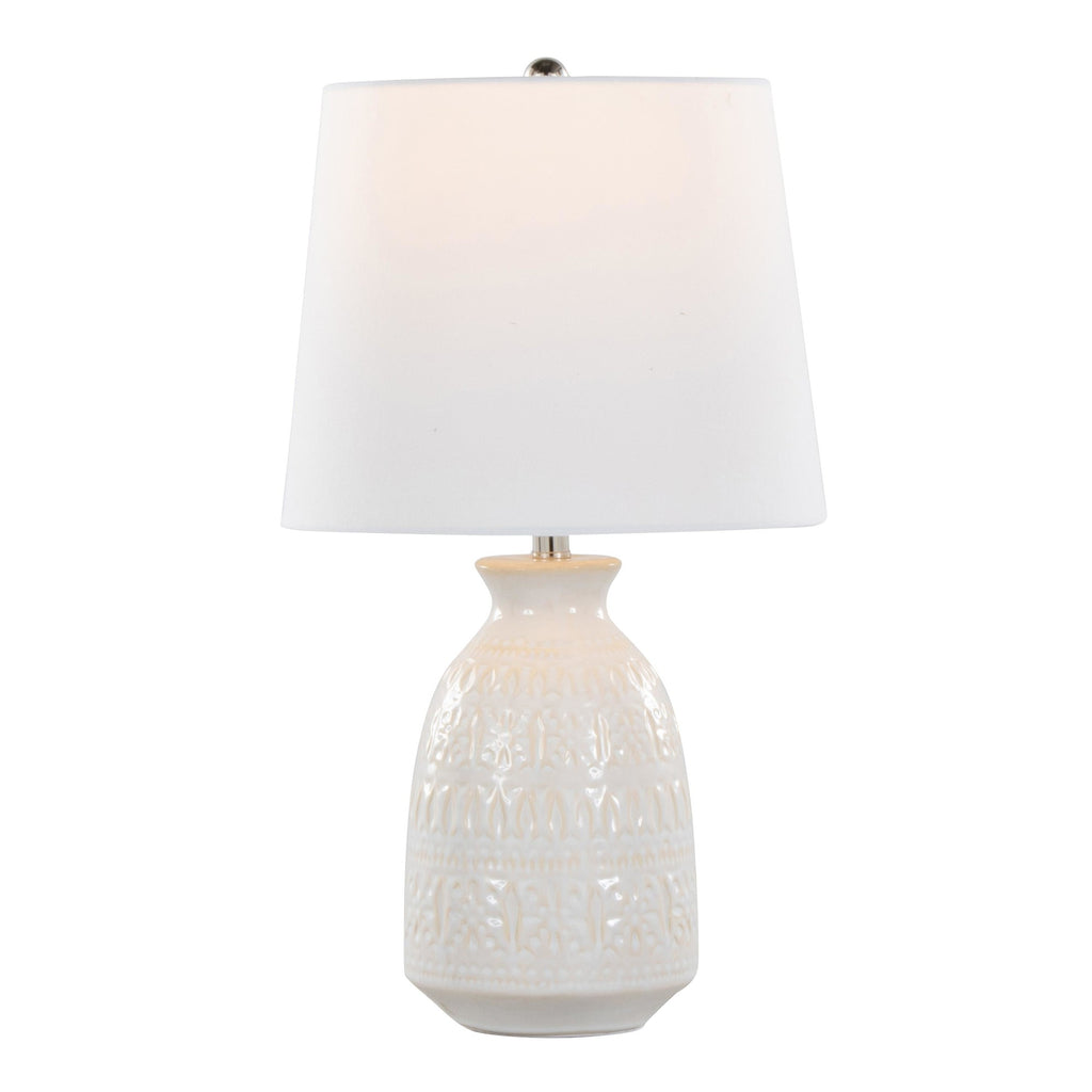 Claudia 20" Ceramic Accent Lamp - Set of 2 - Off-white Ceramic, Polished Nickel, White Linen