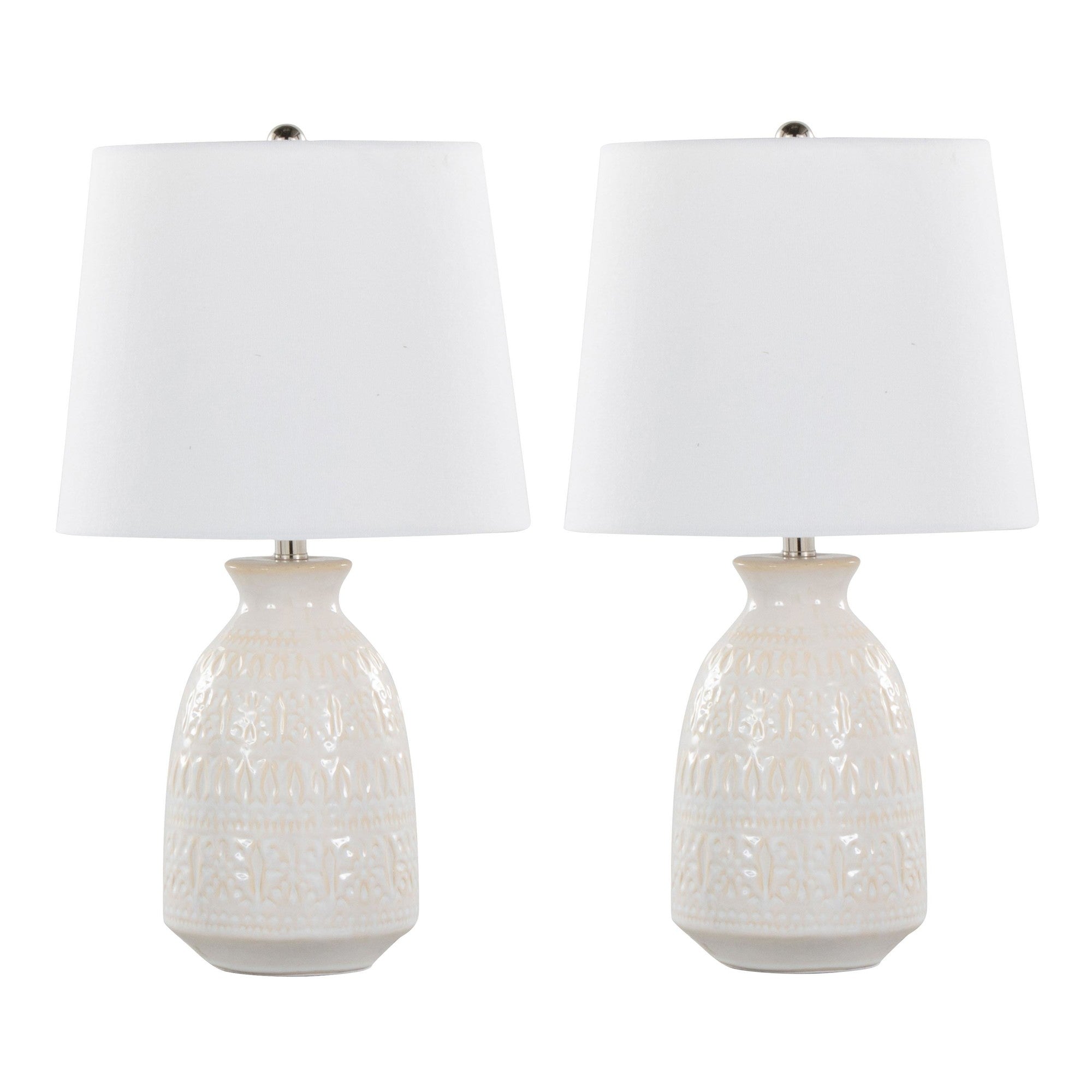 Claudia 20" Ceramic Accent Lamp - Set of 2 - Off-white Ceramic, Polished Nickel, White Linen