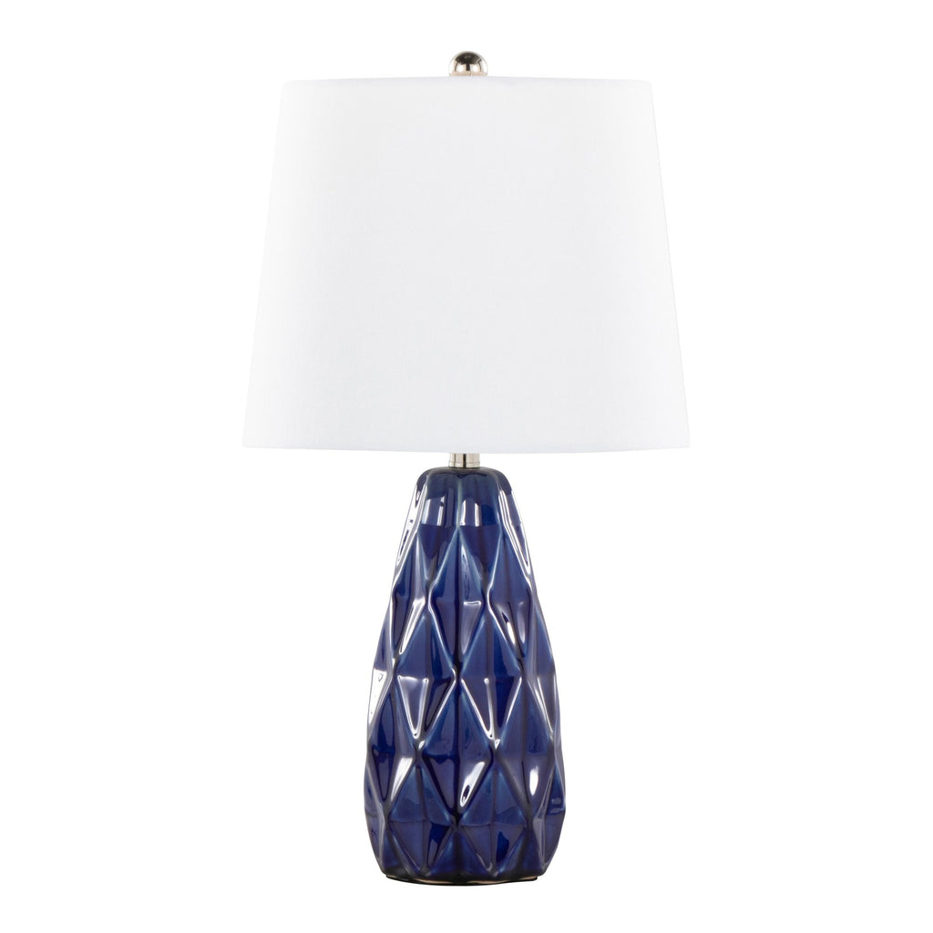 Hex 20" Ceramic Accent Lamp - Set of 2 - Estate Blue Ceramic, Polished Nickel, White Linen