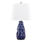 Hex 20" Ceramic Accent Lamp - Set of 2 - Estate Blue Ceramic, Polished Nickel, White Linen