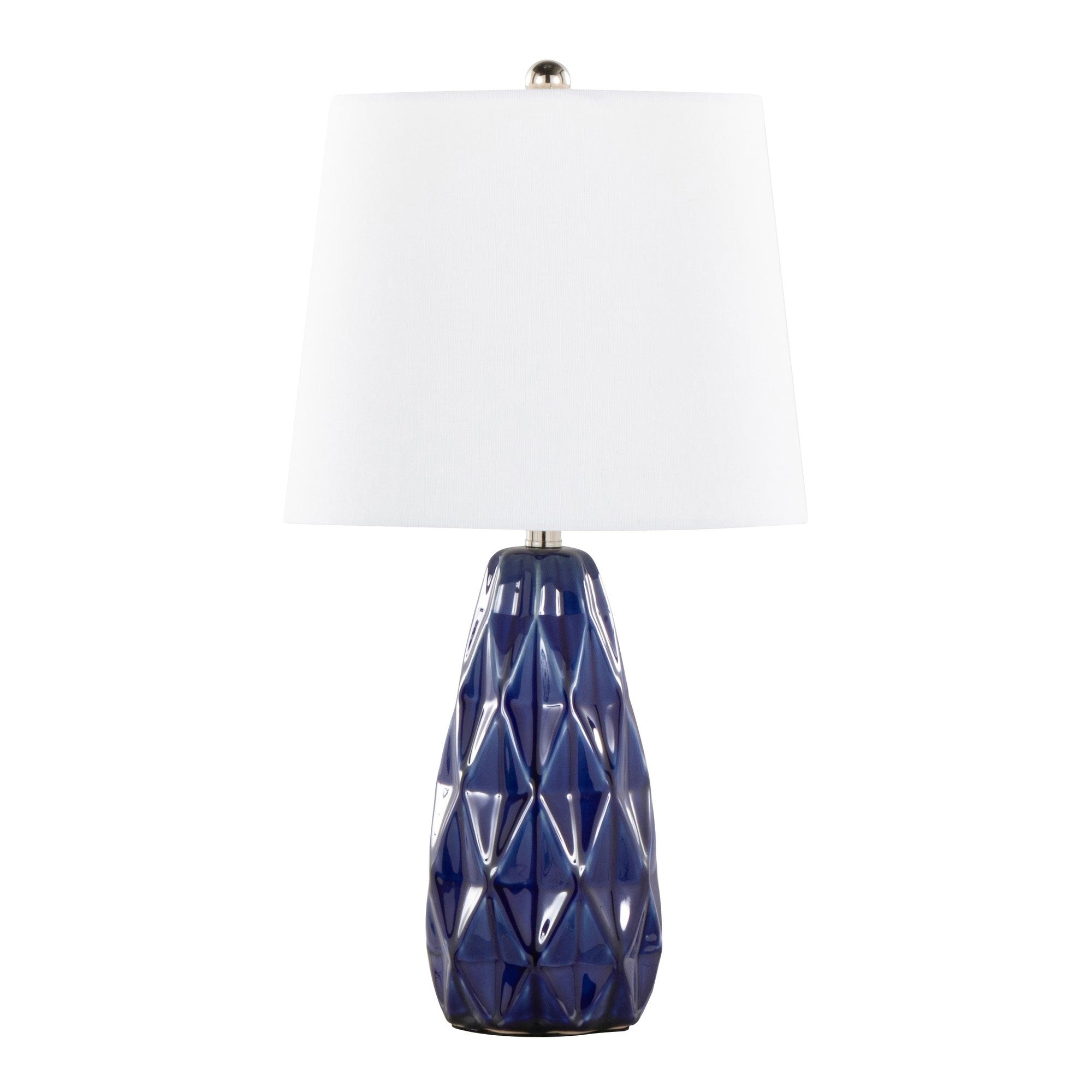Hex 20" Ceramic Accent Lamp - Set of 2 - Estate Blue Ceramic, Polished Nickel, White Linen