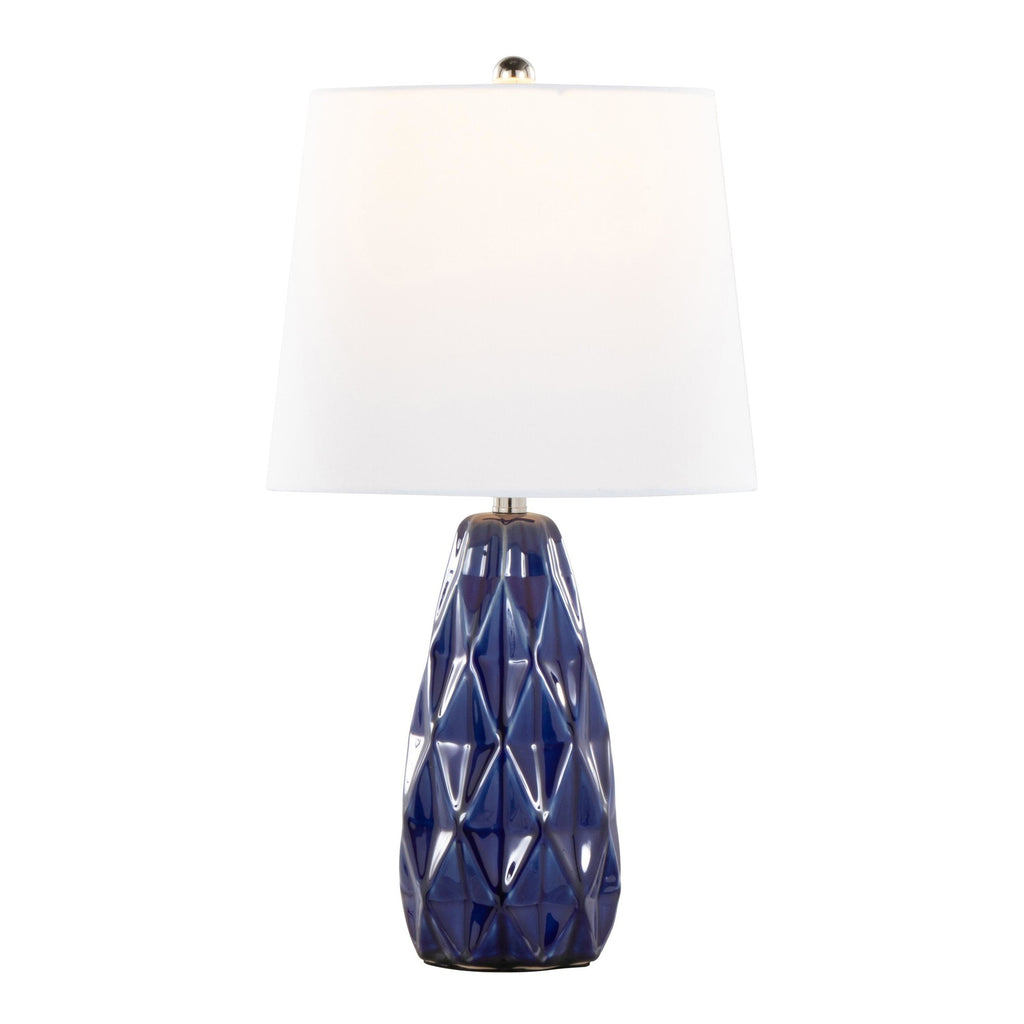 Hex 20" Ceramic Accent Lamp - Set of 2 - Estate Blue Ceramic, Polished Nickel, White Linen