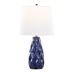 Hex 20" Ceramic Accent Lamp - Set of 2 - Estate Blue Ceramic, Polished Nickel, White Linen