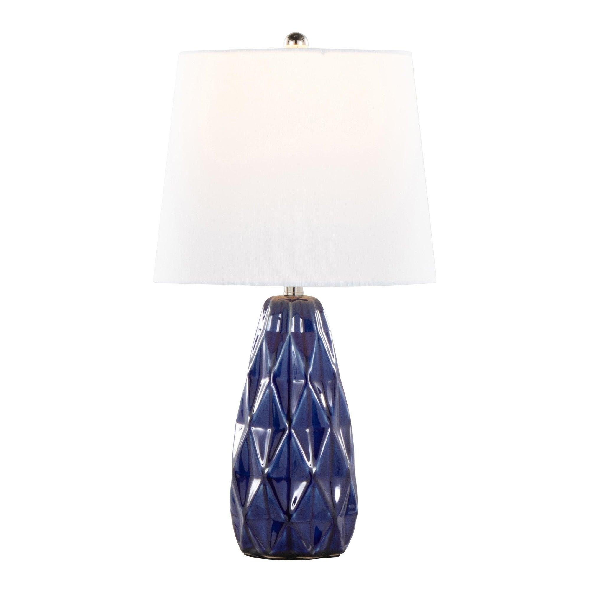 Hex 20" Ceramic Accent Lamp - Set of 2 - Estate Blue Ceramic, Polished Nickel, White Linen