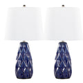 Hex 20" Ceramic Accent Lamp - Set of 2 - Estate Blue Ceramic, Polished Nickel, White Linen