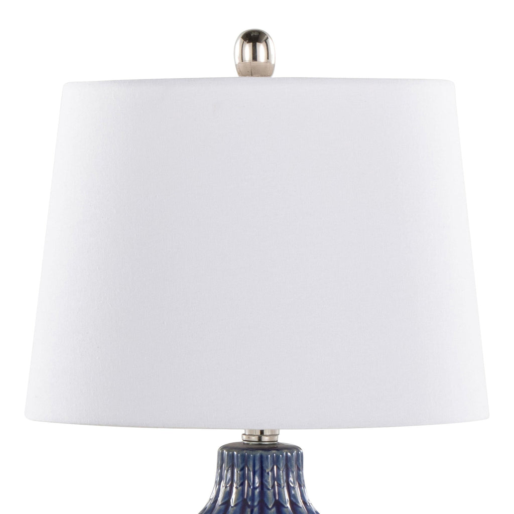 Rockwell 23" Ceramic Table Lamp - Set of 2 - Dark Blue Ceramic, Polished Nickel, White Linen