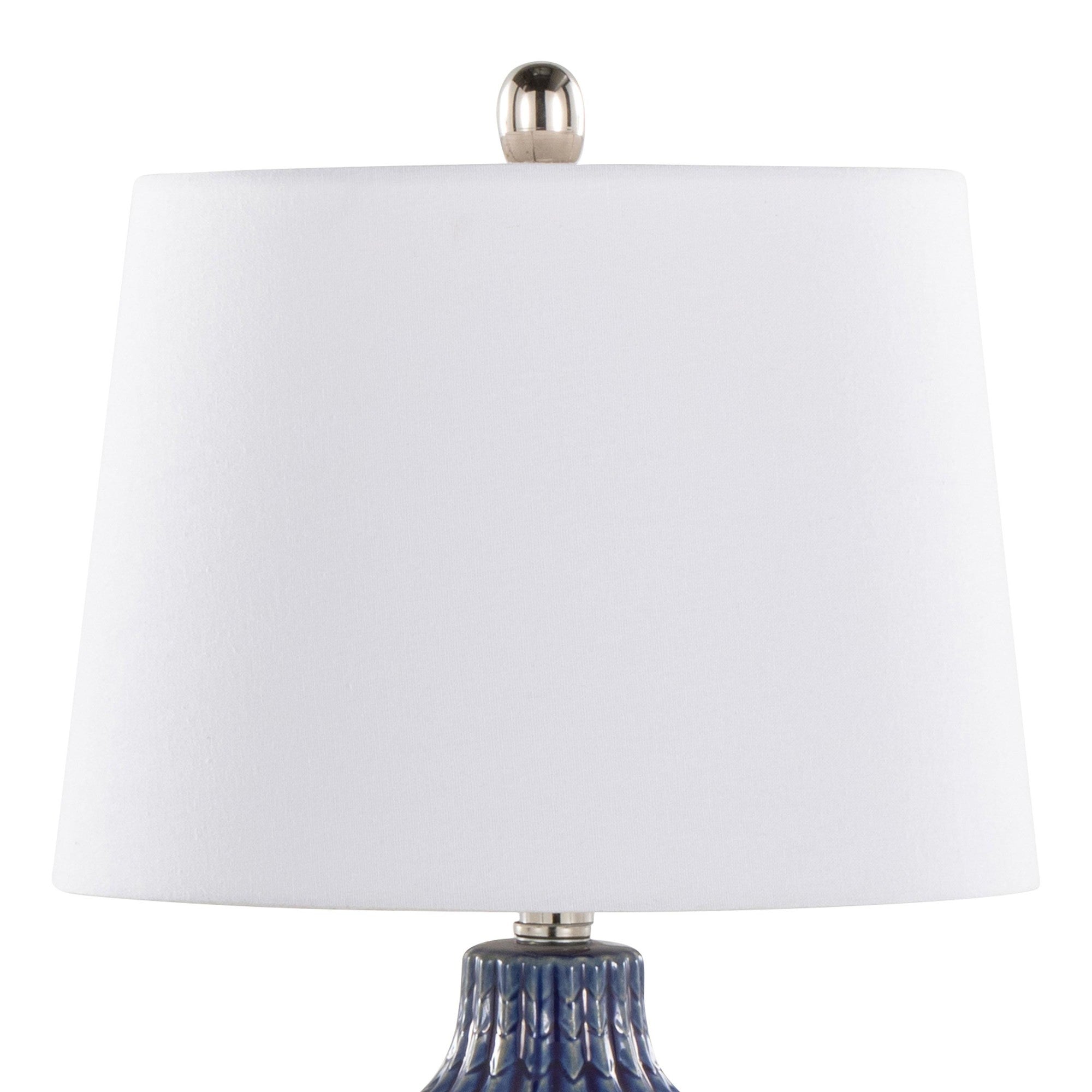 Rockwell 23" Ceramic Table Lamp - Set of 2 - Dark Blue Ceramic, Polished Nickel, White Linen