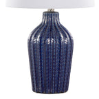 Rockwell 23" Ceramic Table Lamp - Set of 2 - Dark Blue Ceramic, Polished Nickel, White Linen