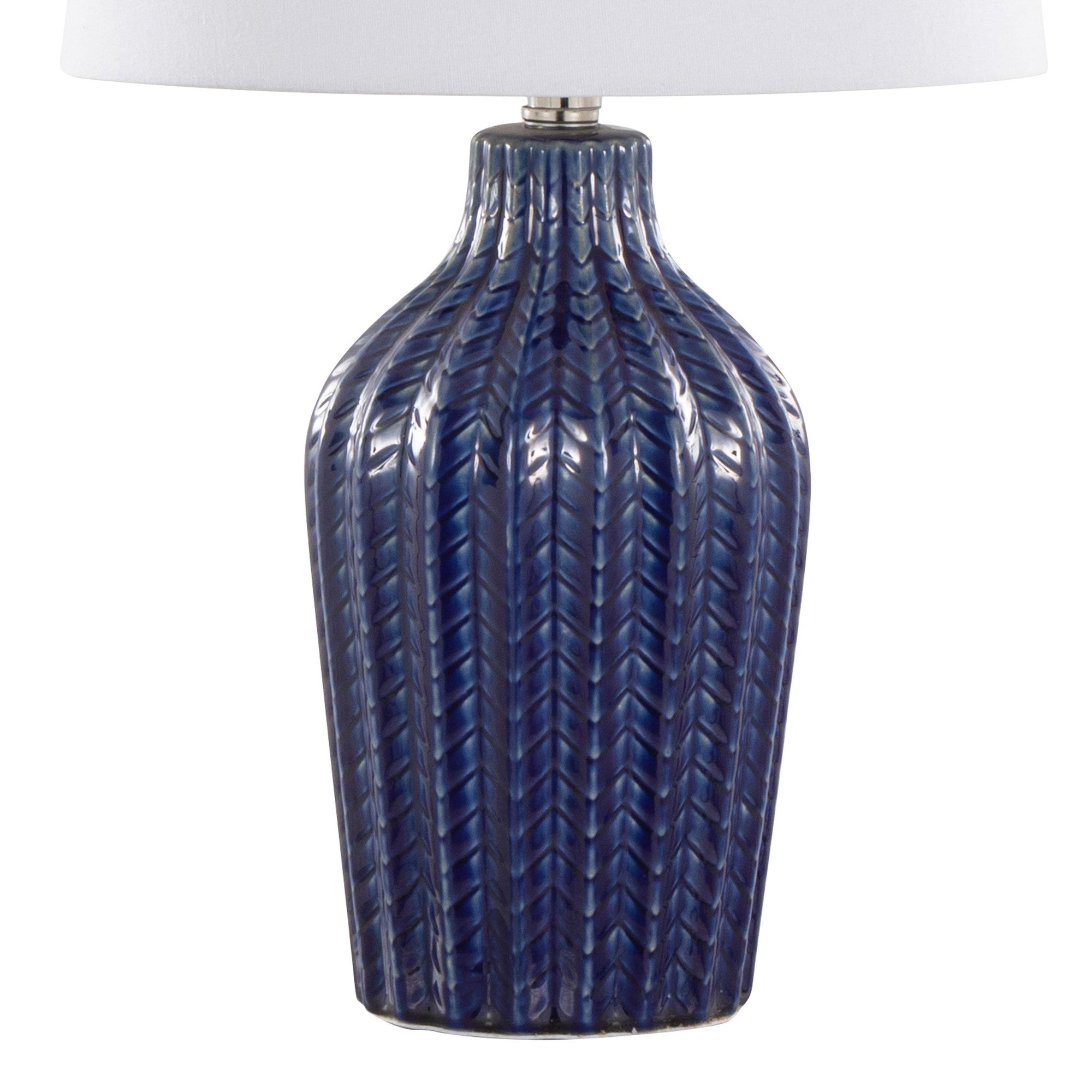 Rockwell 23" Ceramic Table Lamp - Set of 2 - Dark Blue Ceramic, Polished Nickel, White Linen