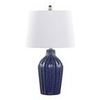 Rockwell 23" Ceramic Table Lamp - Set of 2 - Dark Blue Ceramic, Polished Nickel, White Linen