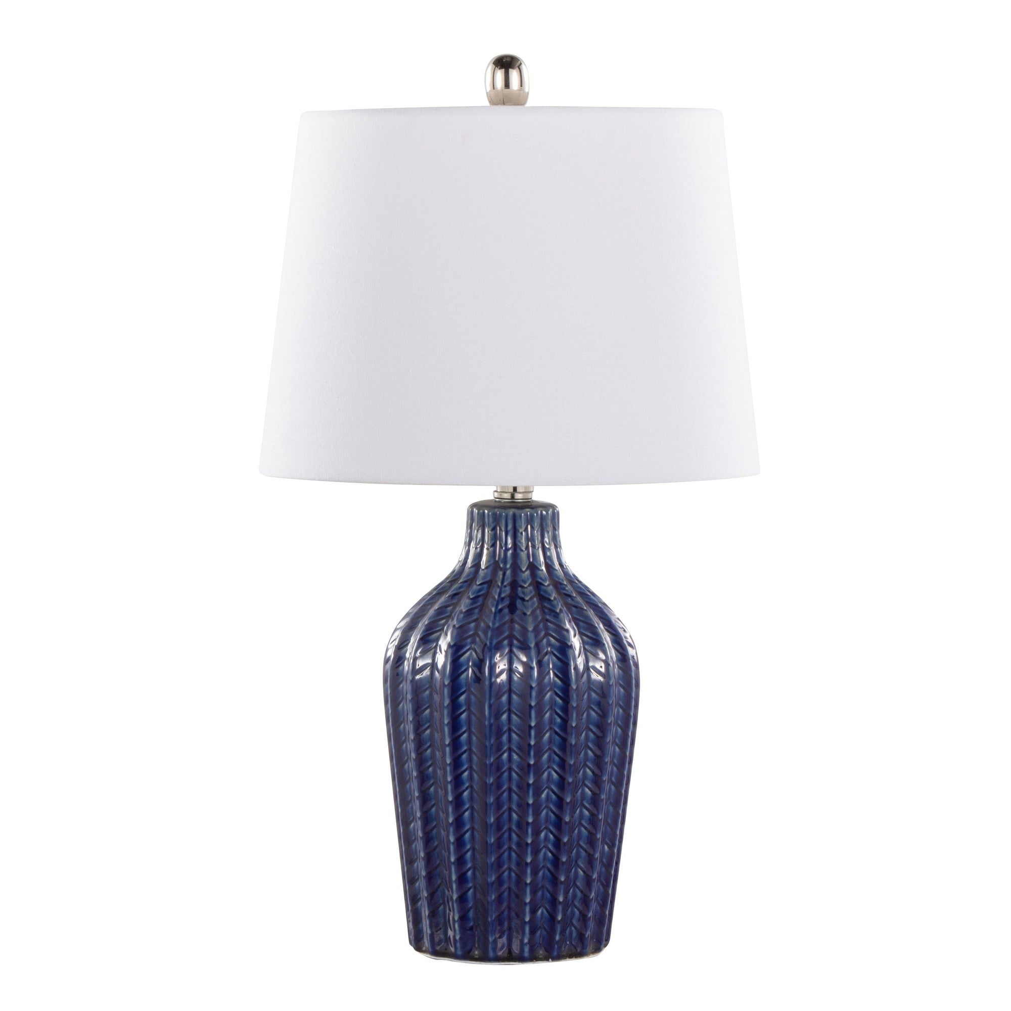 Rockwell 23" Ceramic Table Lamp - Set of 2 - Dark Blue Ceramic, Polished Nickel, White Linen