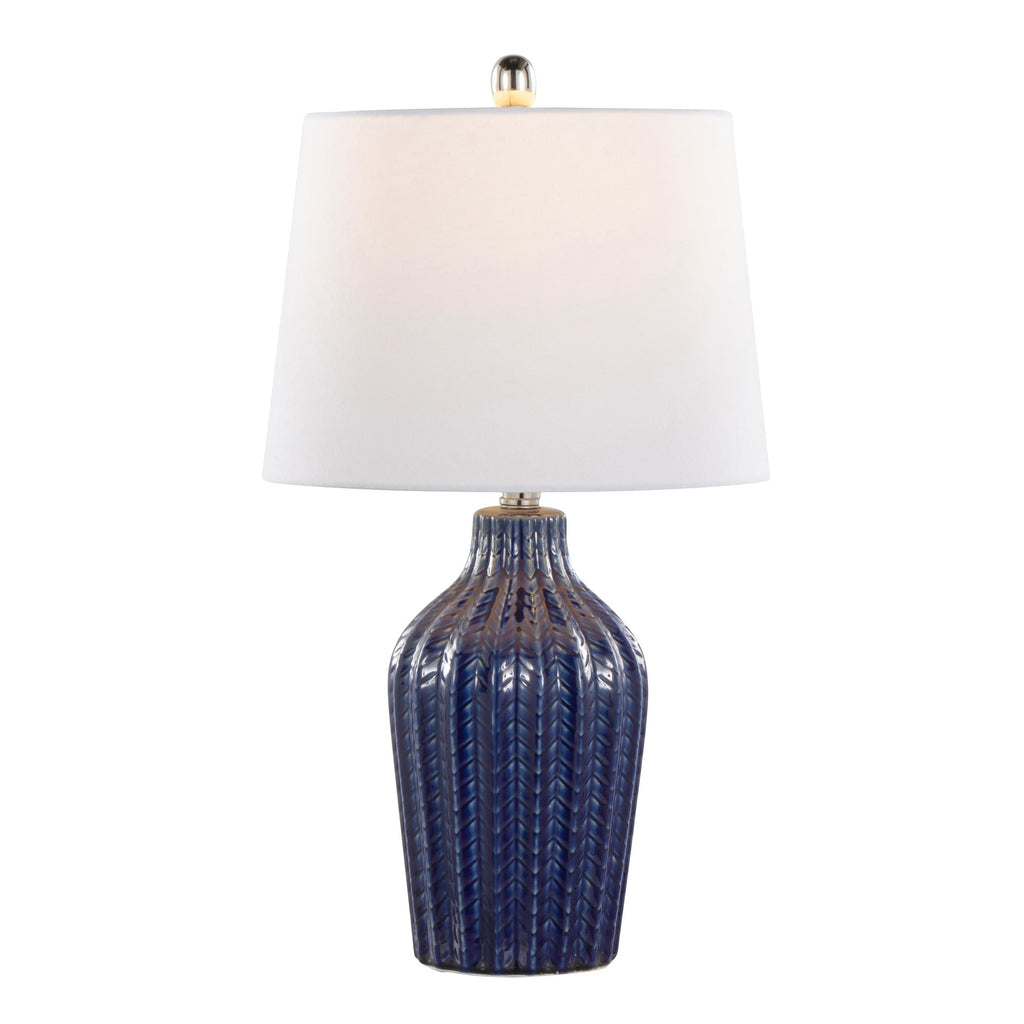 Rockwell 23" Ceramic Table Lamp - Set of 2 - Dark Blue Ceramic, Polished Nickel, White Linen