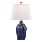 Rockwell 23" Ceramic Table Lamp - Set of 2 - Dark Blue Ceramic, Polished Nickel, White Linen
