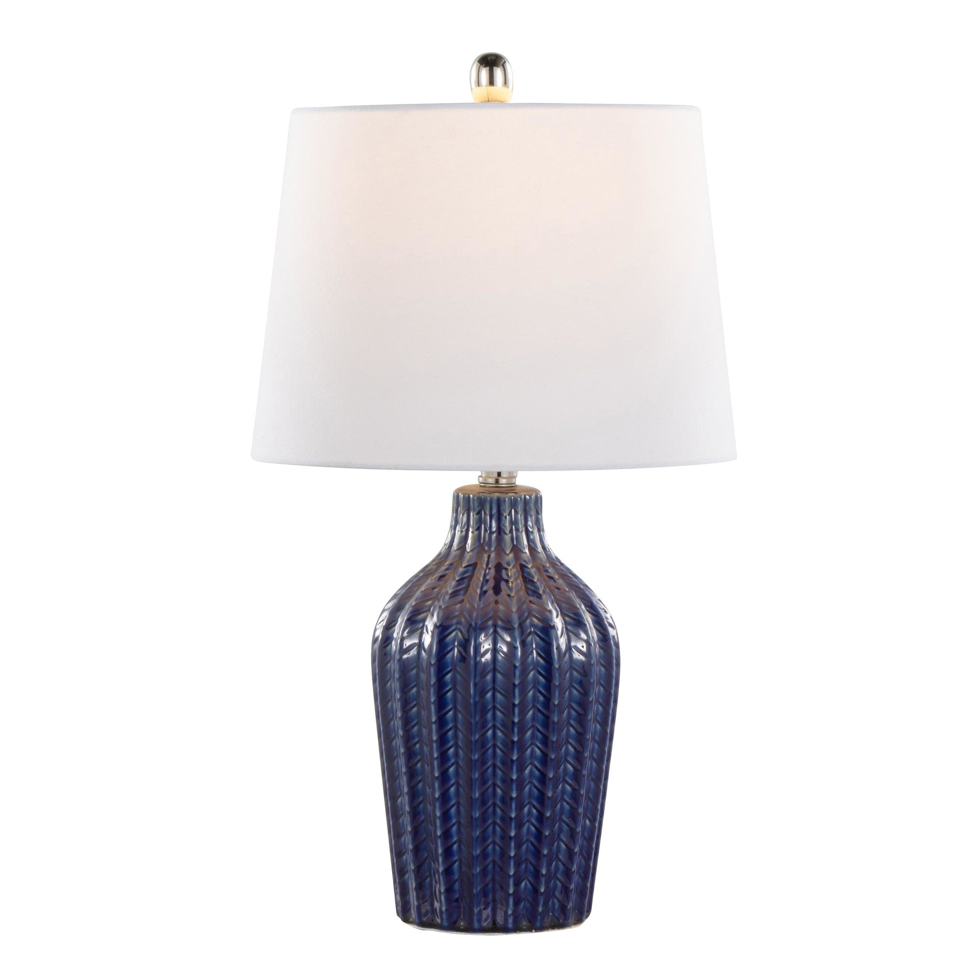 Rockwell 23" Ceramic Table Lamp - Set of 2 - Dark Blue Ceramic, Polished Nickel, White Linen