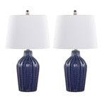 Rockwell 23" Ceramic Table Lamp - Set of 2 - Dark Blue Ceramic, Polished Nickel, White Linen